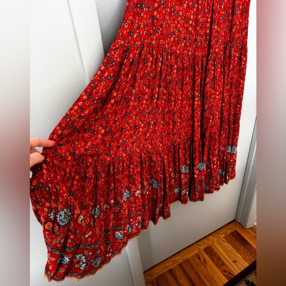 NATURAL LIFE Brick Red Floral Maxi Skirt XL - Picture 2 of 5